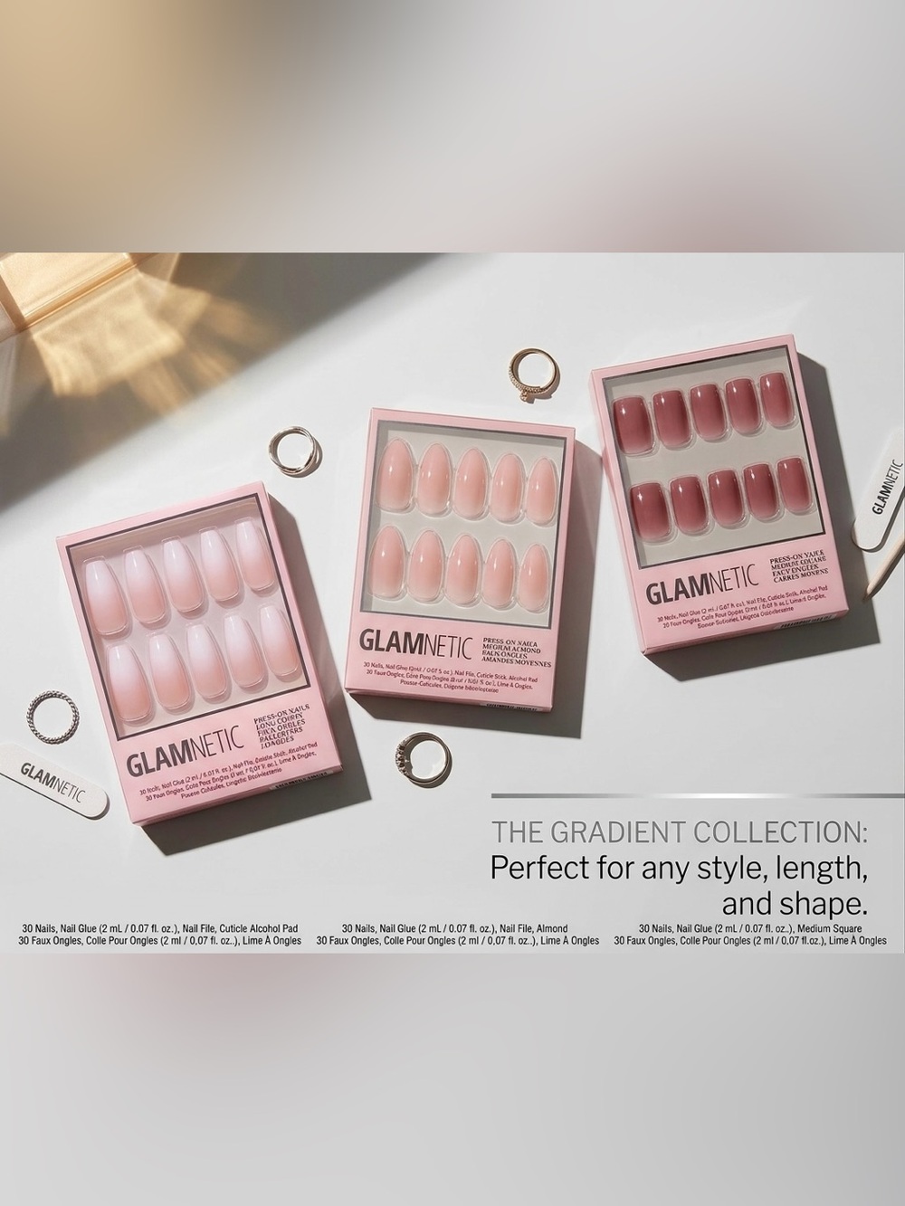 Glamnetic Press On Nails - 3 Brand New Sets - Nude, Peach & Pink